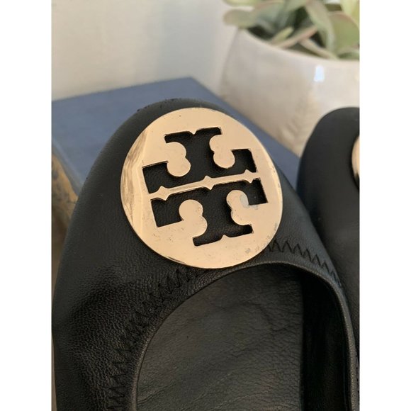 Tory Burch Minnie Travel Ballet Flats size 7 Logo designer leather slip on shoe - Picture 4 of 10